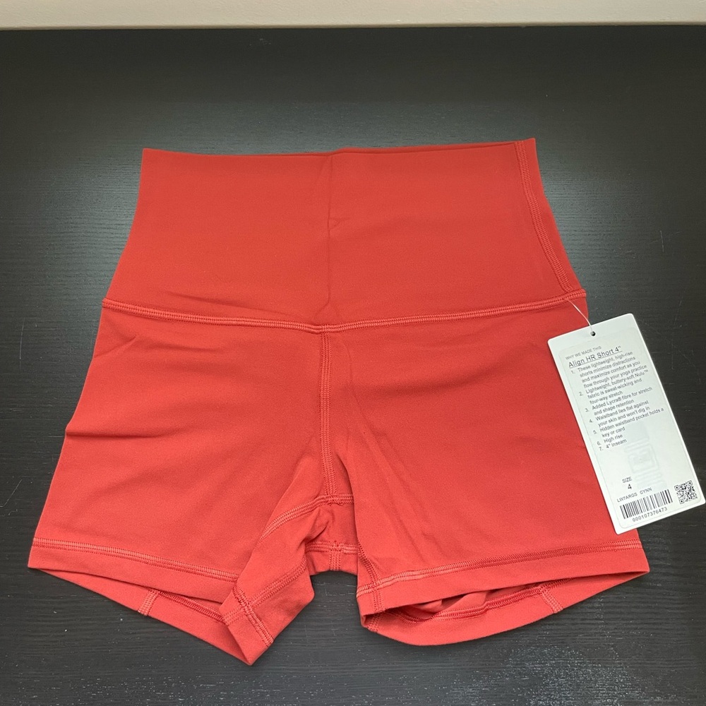 Lululemon Align Shorts - 4” Size 4 Cayenne NWT